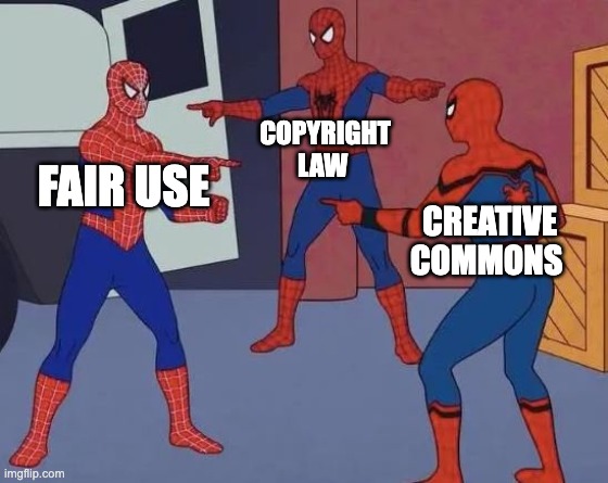 3 Spiderman Pointing |  COPYRIGHT LAW; FAIR USE; CREATIVE COMMONS | image tagged in 3 spiderman pointing | made w/ Imgflip meme maker