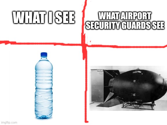 Very true | WHAT I SEE; WHAT AIRPORT SECURITY GUARDS SEE | image tagged in blank white template | made w/ Imgflip meme maker