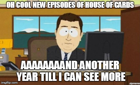 Aaaaand Its Gone | OH COOL NEW EPISODES OF HOUSE OF CARDS AAAAAAAAND ANOTHER YEAR TILL I CAN SEE MORE | image tagged in aaaaand its gone,AdviceAnimals | made w/ Imgflip meme maker