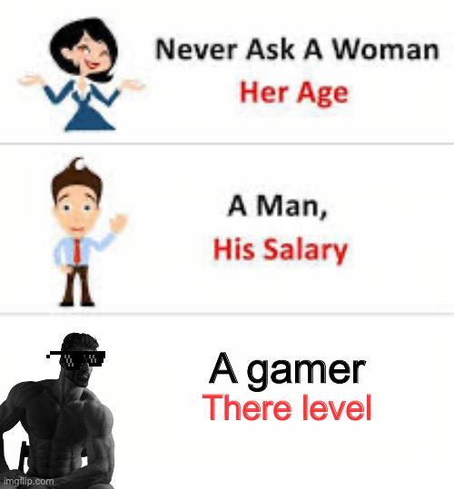 Never ask a woman her age | A gamer; There level | image tagged in never ask a woman her age | made w/ Imgflip meme maker