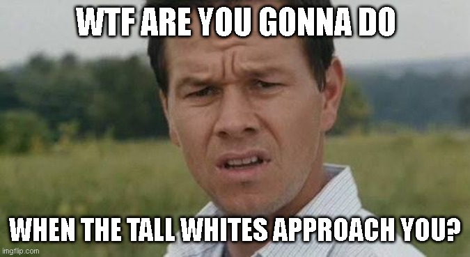 what you gonna do | WTF ARE YOU GONNA DO; WHEN THE TALL WHITES APPROACH YOU? | image tagged in confused marky mark | made w/ Imgflip meme maker