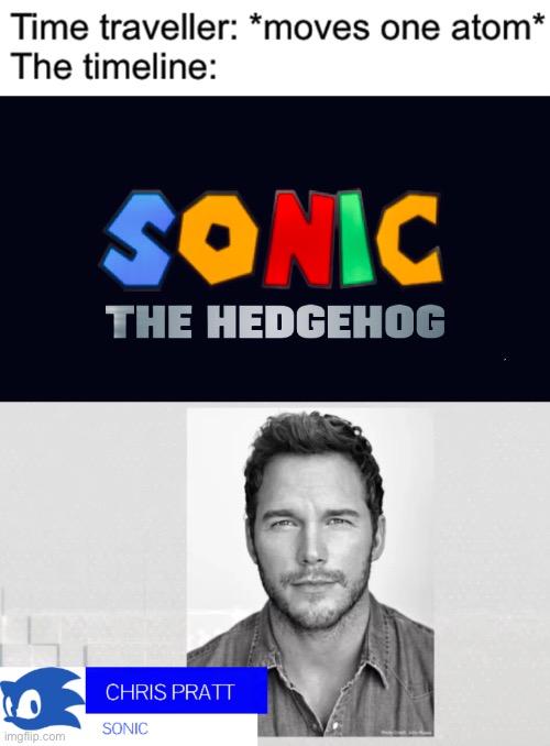 Imagine Sonic with Chris Pratt’s voice | image tagged in sonic movie,mario movie,chris pratt,time traveler,memes,funny | made w/ Imgflip meme maker