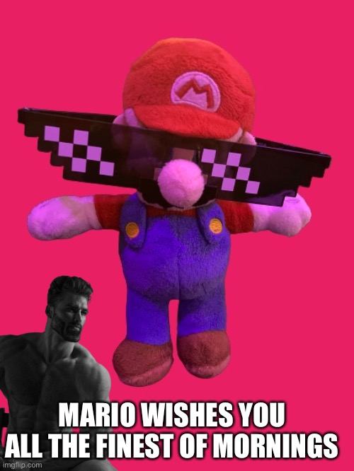 Have a good day at work or school or wut ever u do | MARIO WISHES YOU ALL THE FINEST OF MORNINGS | image tagged in mario,fresh memes,memes,fun,fun stream,have a nice day | made w/ Imgflip meme maker