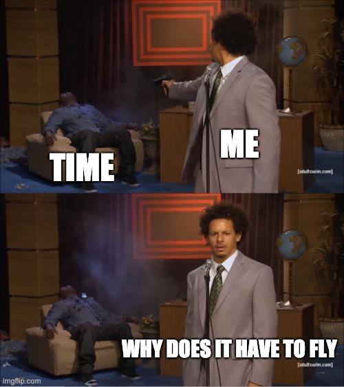 Who Killed Hannibal | ME; TIME; WHY DOES IT HAVE TO FLY | image tagged in memes,time,flying | made w/ Imgflip meme maker