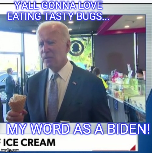 Y'ALL GONNA LOVE EATING TASTY BUGS... MY WORD AS A BIDEN! | made w/ Imgflip meme maker