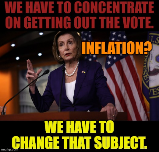 Does She Really Think We're That Stupid? | WE HAVE TO CONCENTRATE ON GETTING OUT THE VOTE. INFLATION? WE HAVE TO CHANGE THAT SUBJECT. | image tagged in memes,politics,nancy pelosi,inflation,change,subject | made w/ Imgflip meme maker