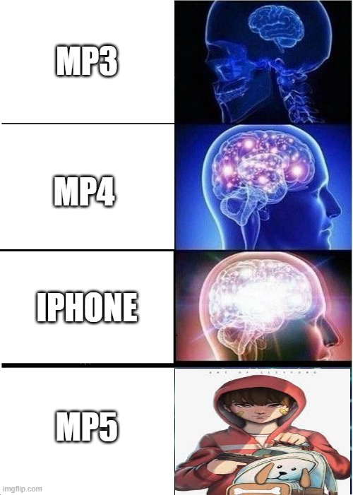 Expanding Brain | MP3; MP4; IPHONE; MP5 | image tagged in memes,expanding brain | made w/ Imgflip meme maker
