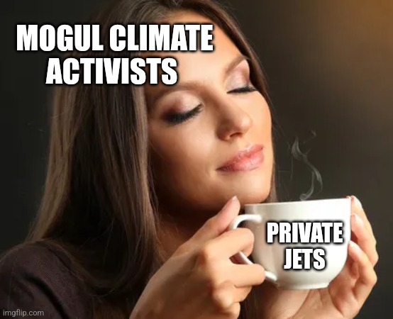 Cup of joe | MOGUL CLIMATE ACTIVISTS; PRIVATE JETS | image tagged in cup of joe,funny memes | made w/ Imgflip meme maker