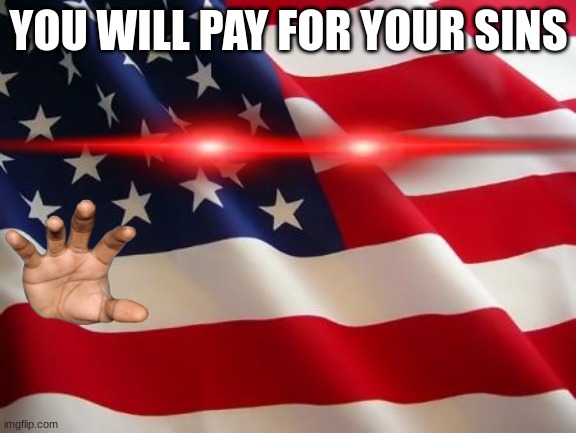 American flag | YOU WILL PAY FOR YOUR SINS | image tagged in american flag | made w/ Imgflip meme maker