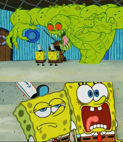 High Quality 2 Spongebob monster meme Blank Meme Template