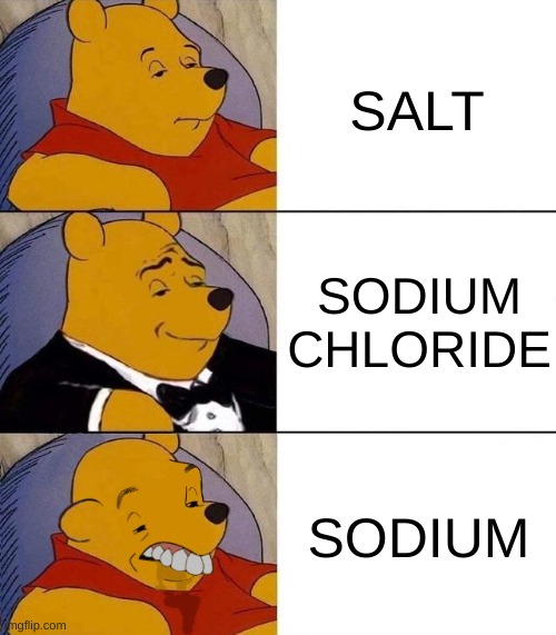 Best,Better, Blurst | SALT; SODIUM CHLORIDE; SODIUM | image tagged in best better blurst | made w/ Imgflip meme maker