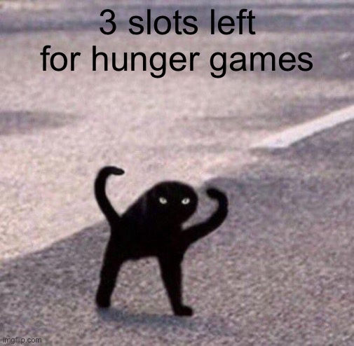 Cursed cat temp | 3 slots left for hunger games | image tagged in cursed cat temp | made w/ Imgflip meme maker