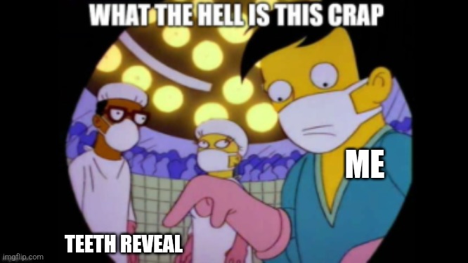 Bro what | ME; TEETH REVEAL | image tagged in what the hell is this crap | made w/ Imgflip meme maker