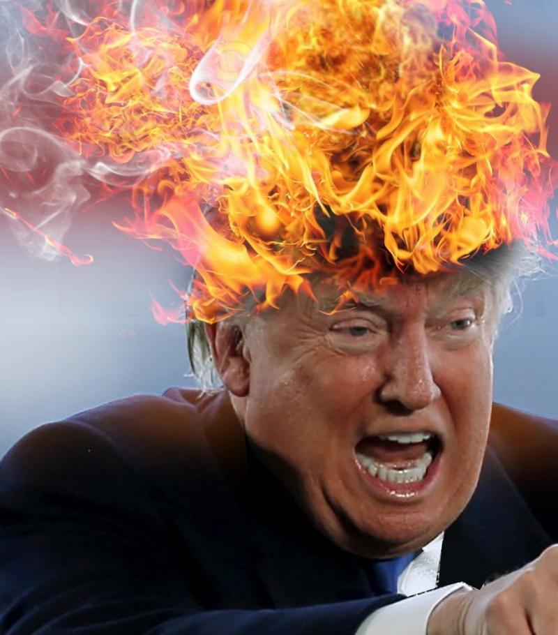 High Quality Flaming Trump with hair on fire Blank Meme Template