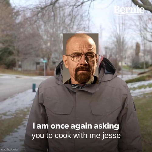 I am once again asking you to cook with me | you to cook with me jesse | image tagged in memes,bernie i am once again asking for your support,walter white | made w/ Imgflip meme maker