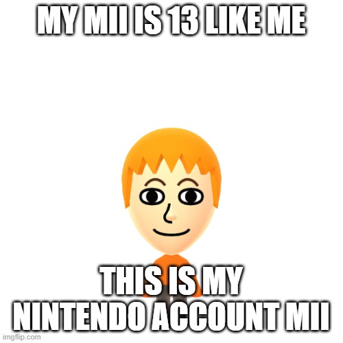 yoshi_irwin's mii | MY MII IS 13 LIKE ME THIS IS MY NINTENDO ACCOUNT MII | image tagged in yoshi_irwin's mii | made w/ Imgflip meme maker