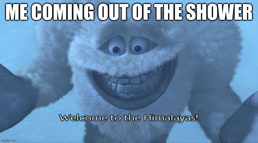 Welcome to the himalayas |  ME COMING OUT OF THE SHOWER | image tagged in welcome to the himalayas | made w/ Imgflip meme maker