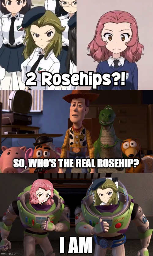 Who's the real Rosehip? | SO, WHO'S THE REAL ROSEHIP? I AM | image tagged in girls und panzer,toy story | made w/ Imgflip meme maker