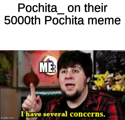 Pochita | Pochita_ on their 5000th Pochita meme; ME: | image tagged in i have several concerns | made w/ Imgflip meme maker