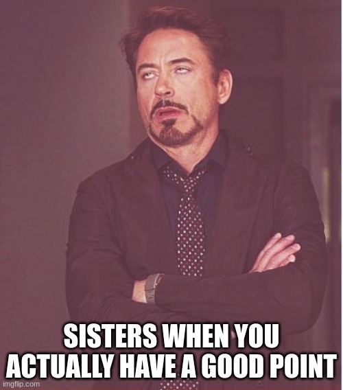 Face You Make Robert Downey Jr | SISTERS WHEN YOU ACTUALLY HAVE A GOOD POINT | image tagged in memes,face you make robert downey jr | made w/ Imgflip meme maker