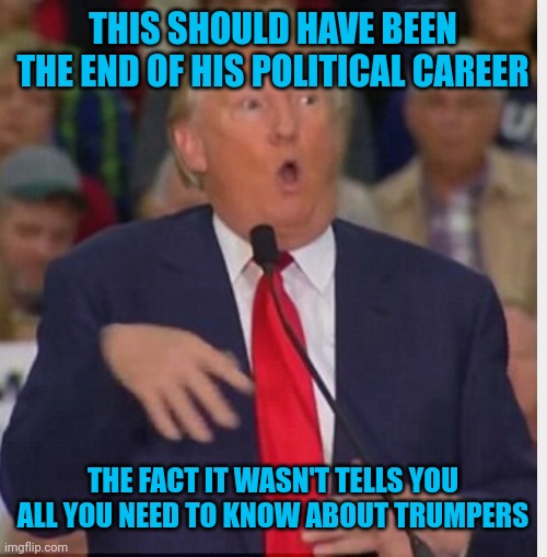 Donald Trump tho | THIS SHOULD HAVE BEEN THE END OF HIS POLITICAL CAREER THE FACT IT WASN'T TELLS YOU ALL YOU NEED TO KNOW ABOUT TRUMPERS | image tagged in donald trump tho | made w/ Imgflip meme maker