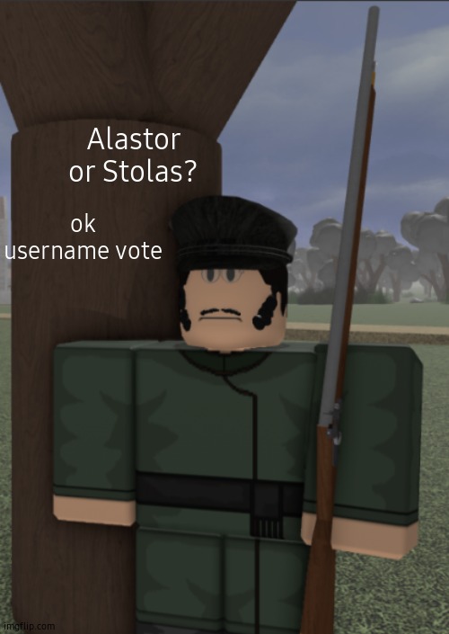 vonel as a partisan | Alastor or Stolas? ok username vote | image tagged in vonel as a partisan | made w/ Imgflip meme maker