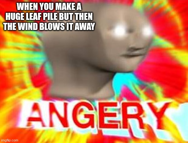 Surreal Angery | WHEN YOU MAKE A HUGE LEAF PILE BUT THEN THE WIND BLOWS IT AWAY | image tagged in surreal angery | made w/ Imgflip meme maker