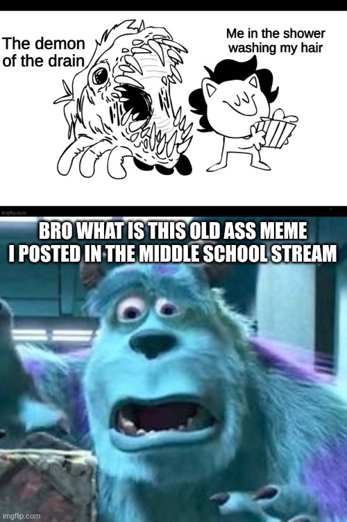 BRO WHAT IS THIS OLD ASS MEME I POSTED IN THE MIDDLE SCHOOL STREAM | image tagged in distressed sully | made w/ Imgflip meme maker