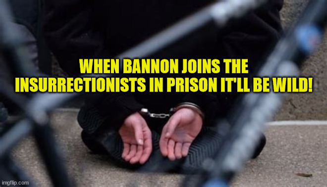 It will be wild! | WHEN BANNON JOINS THE INSURRECTIONISTS IN PRISON IT'LL BE WILD! | image tagged in steve bannon,prision,maga,donald trump,fraud | made w/ Imgflip meme maker