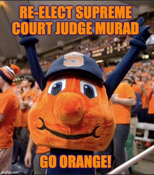 Syracuse prange | RE-ELECT SUPREME COURT JUDGE MURAD; GO ORANGE! | image tagged in syracuse prange | made w/ Imgflip meme maker