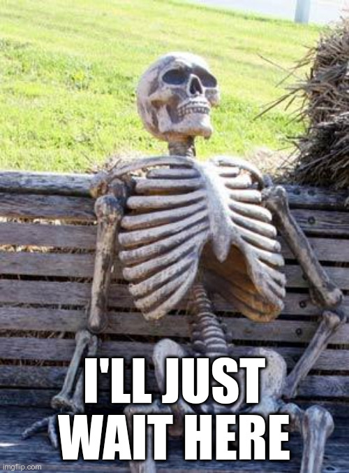 Waiting Skeleton Meme | I'LL JUST WAIT HERE | image tagged in memes,waiting skeleton | made w/ Imgflip meme maker