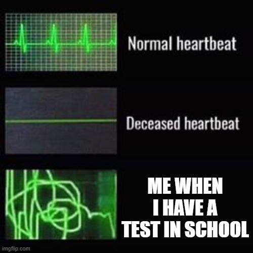 heartbeat rate | ME WHEN I HAVE A TEST IN SCHOOL | image tagged in heartbeat rate | made w/ Imgflip meme maker