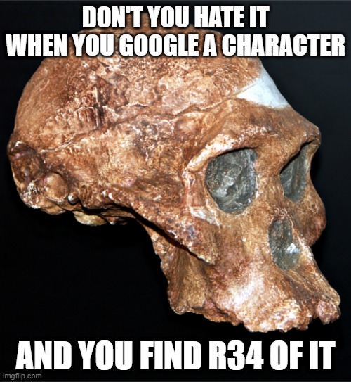 skull | DON'T YOU HATE IT WHEN YOU GOOGLE A CHARACTER; AND YOU FIND R34 OF IT | image tagged in skull | made w/ Imgflip meme maker