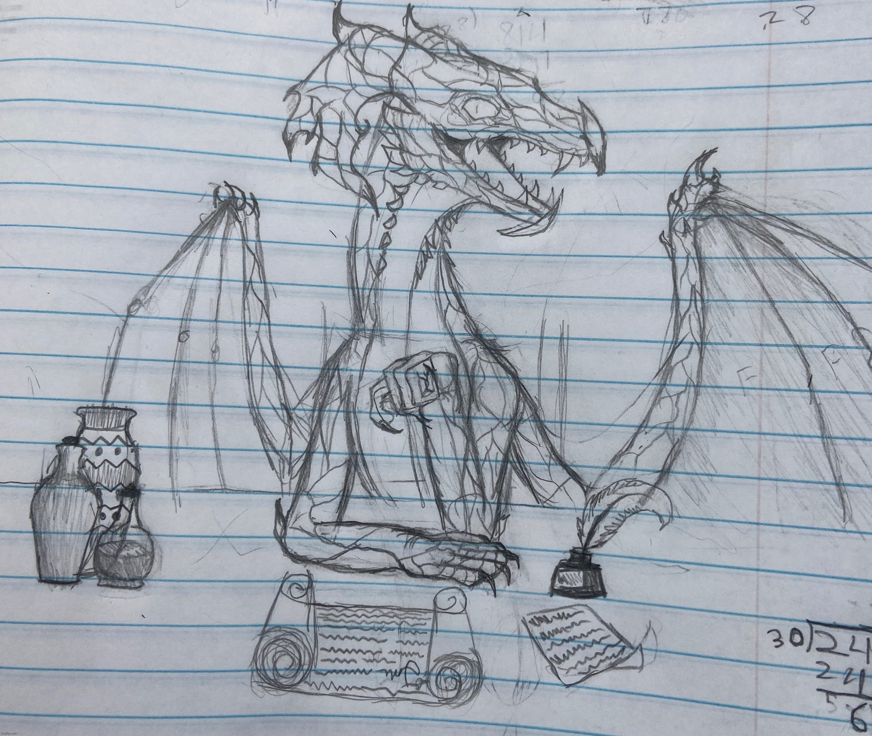 Something I “doodled” in class | image tagged in dragon | made w/ Imgflip meme maker