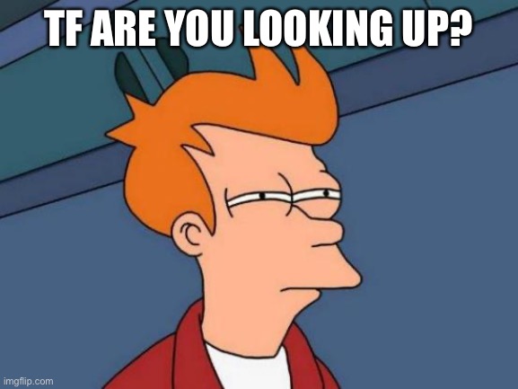 Futurama Fry Meme | TF ARE YOU LOOKING UP? | image tagged in memes,futurama fry | made w/ Imgflip meme maker