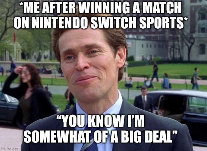 When I Win A Match | *ME AFTER WINNING A MATCH ON NINTENDO SWITCH SPORTS*; “YOU KNOW I’M SOMEWHAT OF A BIG DEAL” | image tagged in i'm somewhat of a,nintendo switch,sports,video games,somewhat of a big deal | made w/ Imgflip meme maker