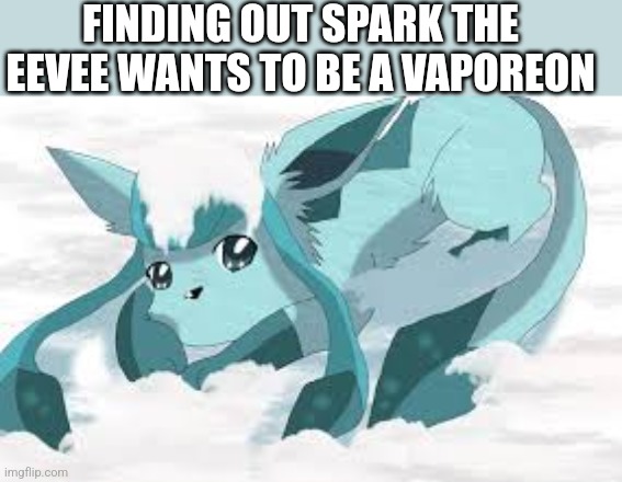 sadder glaceon | FINDING OUT SPARK THE EEVEE WANTS TO BE A VAPOREON | image tagged in sadder glaceon | made w/ Imgflip meme maker