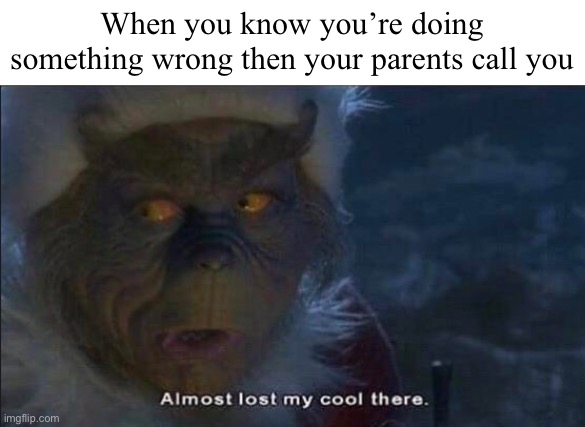 Almost Lost My Cool There | When you know you’re doing something wrong then your parents call you | image tagged in almost lost my cool there | made w/ Imgflip meme maker
