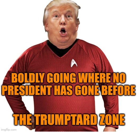 Trump Red-Shirt Space Force | BOLDLY GOING WHERE NO PRESIDENT HAS GONE BEFORE THE TRUMPTARD ZONE | image tagged in trump red-shirt space force | made w/ Imgflip meme maker