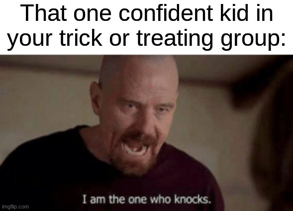 hmmmmm | That one confident kid in your trick or treating group: | image tagged in i am the one who knocks | made w/ Imgflip meme maker