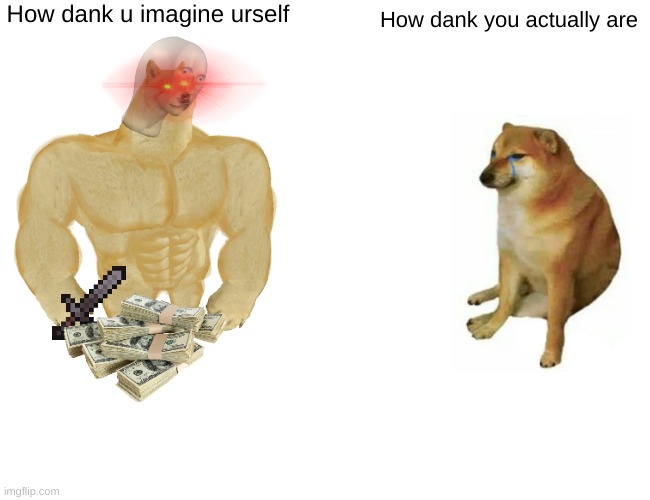 Buff Doge vs. Cheems | How dank u imagine urself; How dank you actually are | image tagged in memes,buff doge vs cheems | made w/ Imgflip meme maker