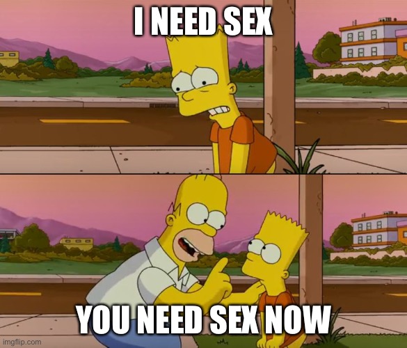 Simpsons so far | I NEED SEX; YOU NEED SEX NOW | image tagged in simpsons so far | made w/ Imgflip meme maker
