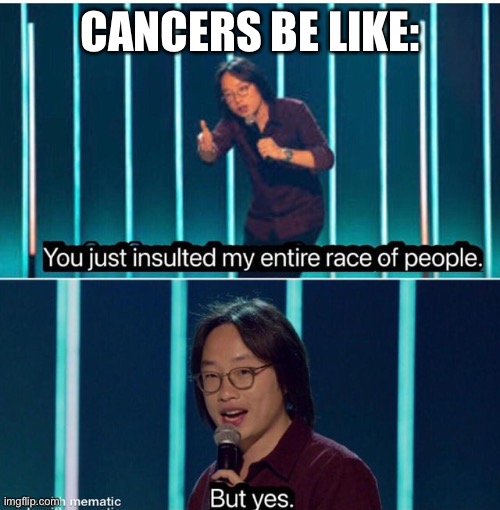 You just insulted my entire race of people | CANCERS BE LIKE: | image tagged in you just insulted my entire race of people | made w/ Imgflip meme maker