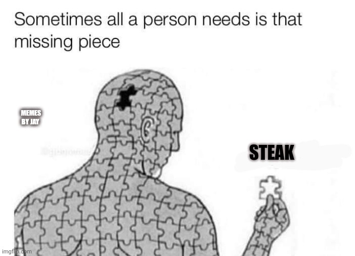 Yes | MEMES BY JAY; STEAK | image tagged in missing piece,dinner,steak,where's the beef | made w/ Imgflip meme maker