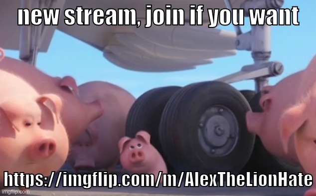 https://imgflip.com/m/AlexTheLionHate | new stream, join if you want; https://imgflip.com/m/AlexTheLionHate | image tagged in memes,funny,pig nearly gets run over,stream,hate,pig | made w/ Imgflip meme maker