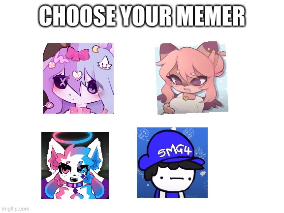 Blank White Template | CHOOSE YOUR MEMER | image tagged in blank white template | made w/ Imgflip meme maker