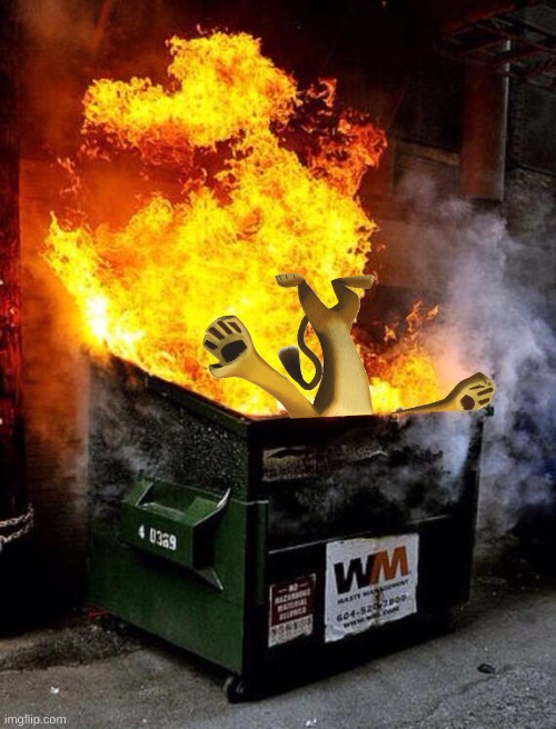 alex the lion dead in a dumpster fire | image tagged in memes,funny,dumpster fire,alex the lion,madagascar,death | made w/ Imgflip meme maker