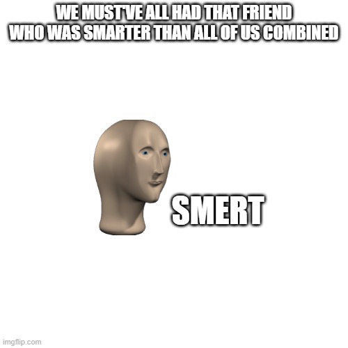 Blank Transparent Square | WE MUST'VE ALL HAD THAT FRIEND WHO WAS SMARTER THAN ALL OF US COMBINED; SMERT | image tagged in memes,blank transparent square,that one friend memes | made w/ Imgflip meme maker