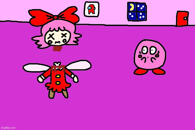 Kirby is shocked to see Ribbon being dead | image tagged in kirby,gore,blood,funny,fanart,artwork | made w/ Imgflip meme maker