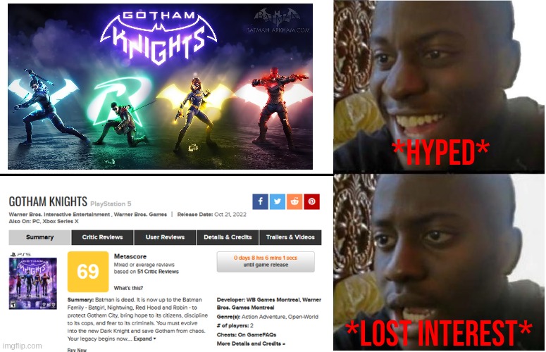 Modern Gaming Disasters... | *Hyped*; *lost interest* | image tagged in disappointed black guy | made w/ Imgflip meme maker